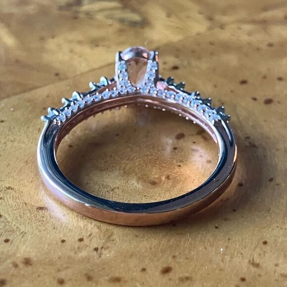 Natural Morganite Moissanite Sterling Silver Ring Size 8 - Picture 5 of 9